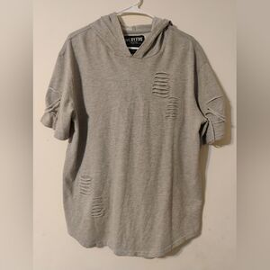 Five By Five By Masterpiece Men's Distressed Grey Hooded Sweatshirt Large